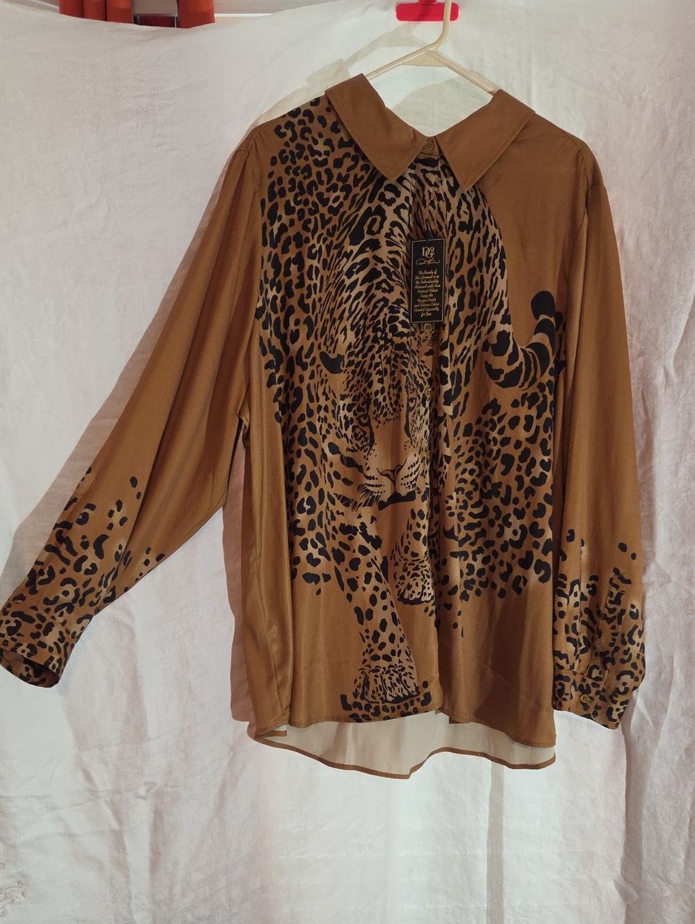 Diane Gilman Brown Leopard Print Button-Down Blouse